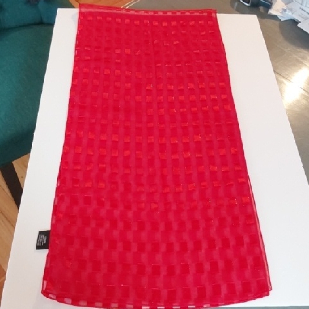 Cejon Vibrant Red Semi Sheer Dress Scarf Metallic Shimmer Box Design Large
